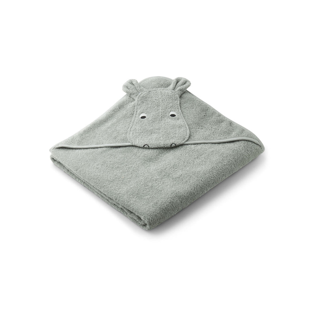Hooded Towel Organic Cotton Hippo Dove Blue